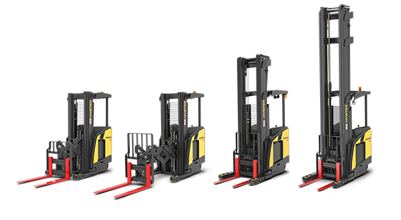 multiple hyster reach trucks varying in size